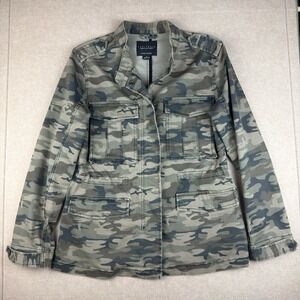 Sanctuary Jacket‎ Women M Camo Military Utility Zip Snap Drawstring Stretch